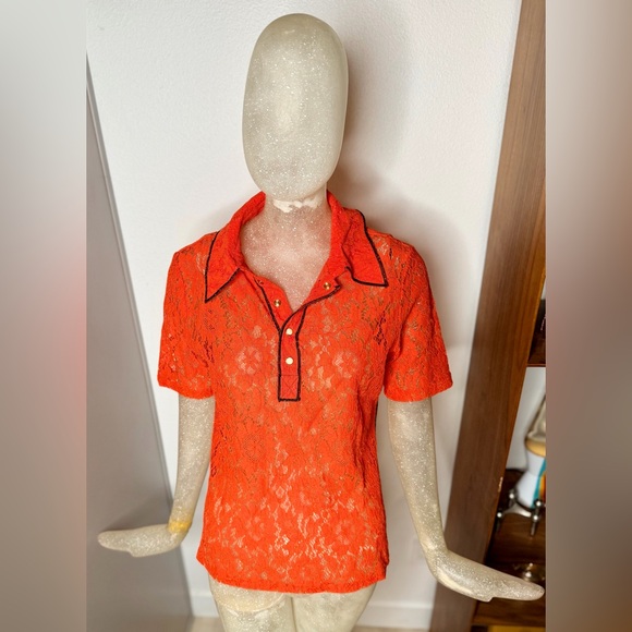 ❤️No. 6 Store Diedre Red Lace Polo Shirt w/ Button Down. Size Medium - Picture 2 of 11